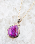 Purple Turquoise Teardrop Golden Pendant Necklace
