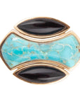 Puzzle Blue Turquoise and Black Onyx Golden Ring Set