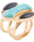 Puzzle Blue Turquoise and Black Onyx Golden Ring Set