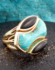 Puzzle Blue Turquoise and Black Onyx Golden Ring Set