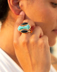 Puzzle Blue Turquoise and Black Onyx Golden Ring Set