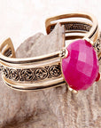 Red Raspberry Quartz Golden Statement Cuff Bracelet