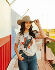 Raw Cut V-neck Texas Cowboy Graphic Tee