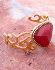 Red Bordeaux Quartz Golden Statement Cuff Bracelet
