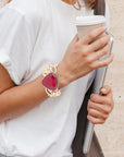 Red Bordeaux Quartz Golden Statement Cuff Bracelet