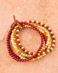 Red Carnelian and Yellow Jade Golden Stretch Bracelet Set