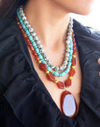 Red Carnelian Colorful Golden Pendant Necklace