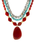 Red Carnelian Colorful Golden Pendant Necklace