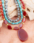 Red Carnelian Colorful Golden Pendant Necklace