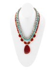 Red Carnelian Colorful Golden Pendant Necklace