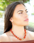 Orange Carnelian Golden Beaded Statement Necklace