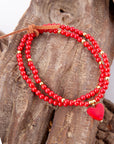 Red Coral Hart Golden Stretch Bracelet Set