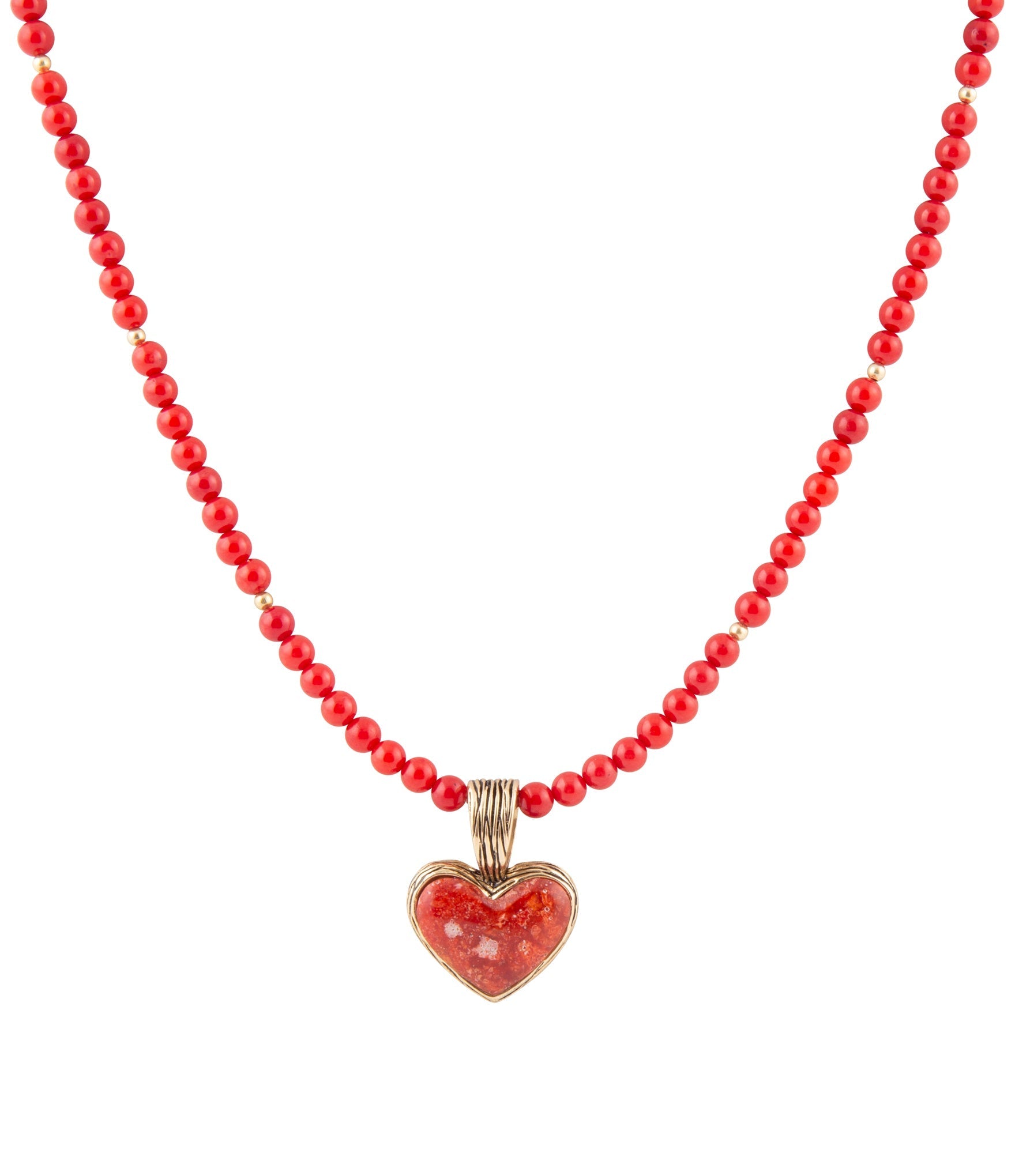 Red Coral Hart Pendant Golden Bronze Necklace