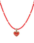 Red Coral Hart Pendant Golden Bronze Necklace