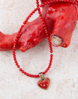 Red Coral Hart Pendant Golden Bronze Necklace