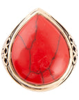 Red Howlite Golden Teardrop Ring