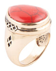 Red Howlite Golden Teardrop Ring