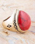 Red Howlite Golden Teardrop Ring
