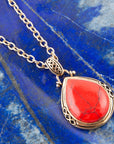 Red Howlite Teardrop Pendant Necklace