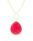 Red Jade Teardrop Golden Chain Necklace
