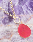 Red Jade Teardrop Golden Chain Necklace