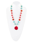 Red River Turquoise and Coral Rosary Pendant Necklace