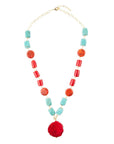 Red River Turquoise and Coral Rosary Pendant Necklace