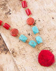 Red River Turquoise and Coral Rosary Pendant Necklace