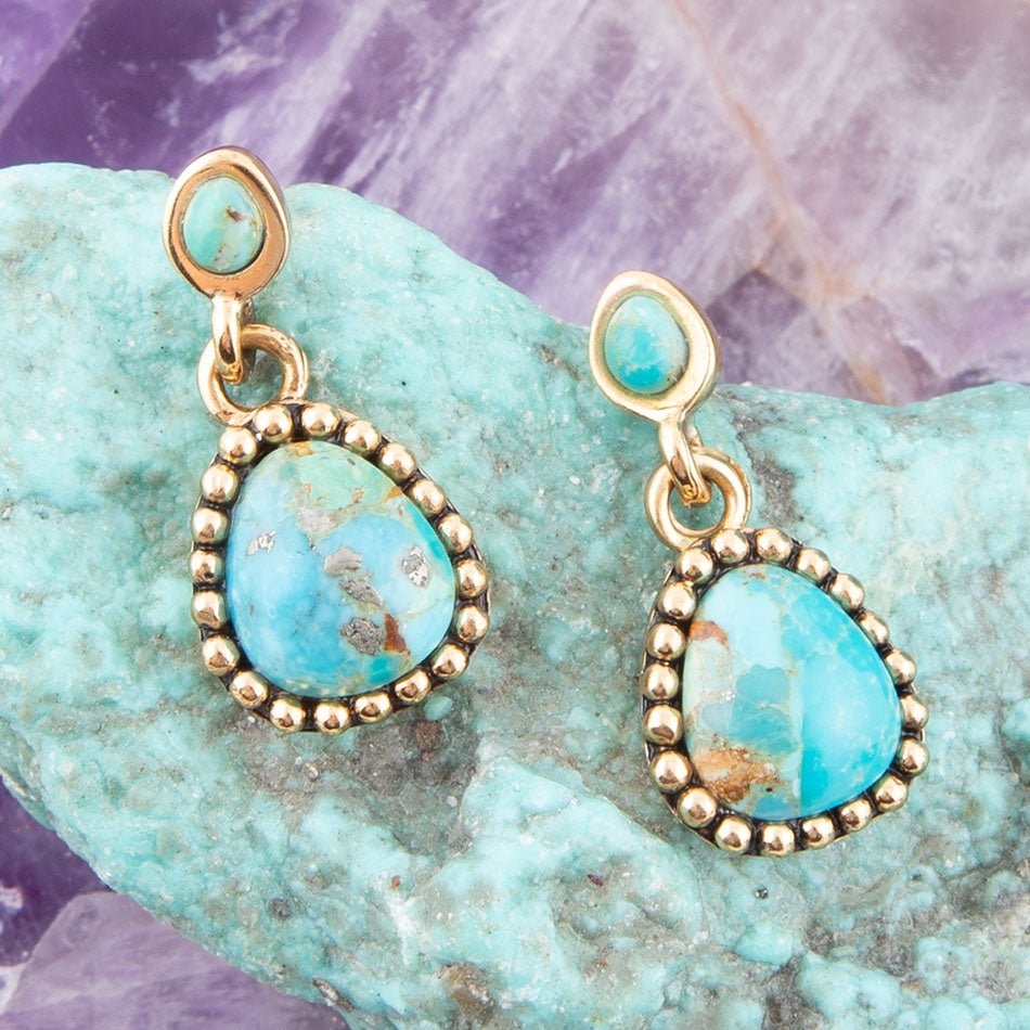 Refined Blue Turquoise Golden Drop Earrings