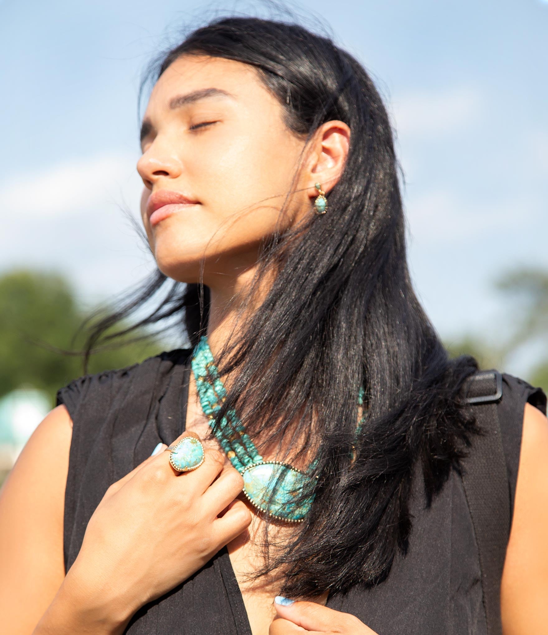 Refined Blue Turquoise Golden Drop Earrings