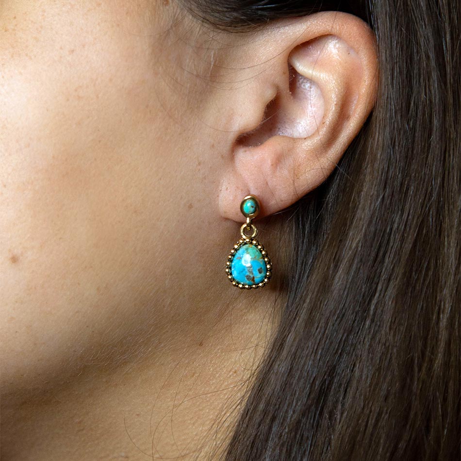 Refined Blue Turquoise Golden Drop Earrings