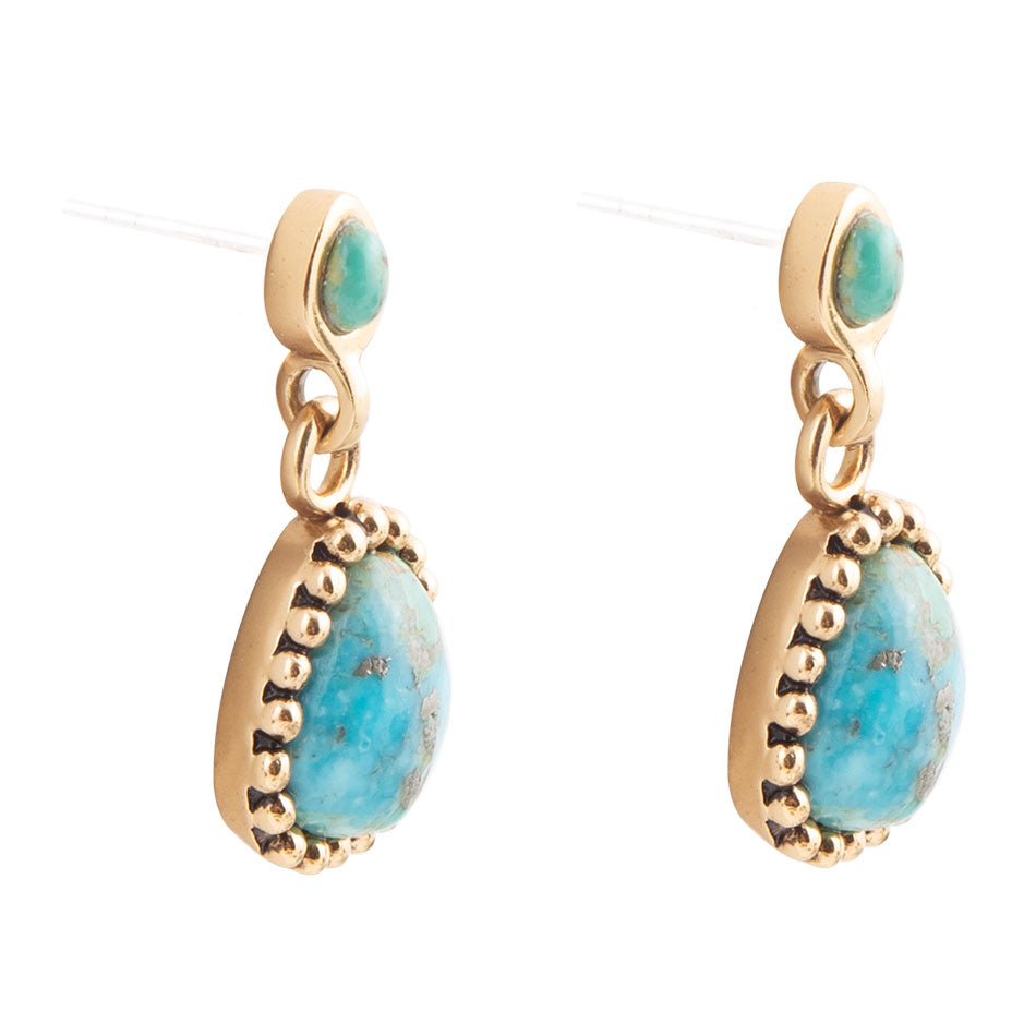 Refined Blue Turquoise Golden Drop Earrings