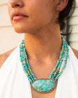 Refined Blue Turquoise Golden Statement Necklace