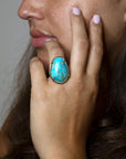 Refined Blue Turquoise Golden Statement Ring