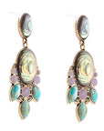 Regal Blue Abalone Mixed Stone Golden Statement Drop Earrings