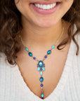 Regal Blue Apatite Mixed Stone Golden Pendant Necklace