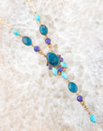 Regal Blue Apatite Mixed Stone Golden Pendant Necklace