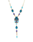 Regal Blue Apatite Mixed Stone Golden Pendant Necklace