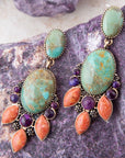 Regalia Blue Turquoise Purple and Orange Coral Goldden Post Drop Earrings