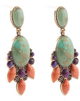 Regalia Blue Turquoise Purple and Orange Coral Goldden Post Drop Earrings