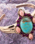 Regalia Blue Turquoise Purple and Orange Coral Golden Cuff Bracelet