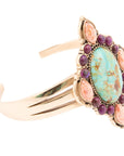 Regalia Blue Turquoise Purple and Orange Coral Golden Cuff Bracelet