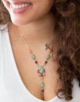 Regalia Blue Turquoise Purple and Orange Coral Golden Y Necklace