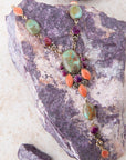 Regalia Blue Turquoise Purple and Orange Coral Golden Y Necklace