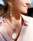 Rhodonite and White Pearl Golden Butterflies Post Drop Earrings