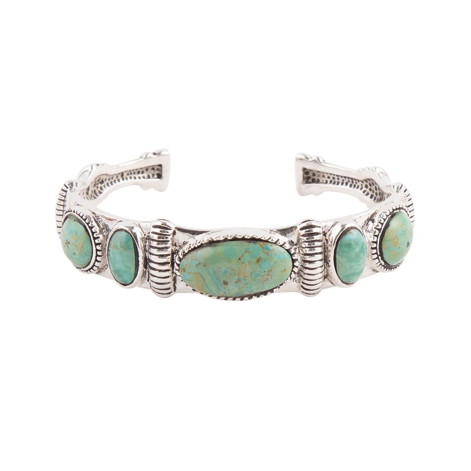 Ribbed Sterling Silver and Blue Turquoise Cuff Bracelet