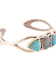 Gray Labradorite and Blue Turquoise Golden Cuff Bracelet