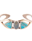 Gray Labradorite and Blue Turquoise Golden Cuff Bracelet