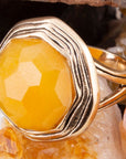 River Rocks Yellow Quartz Golden Statement Ring