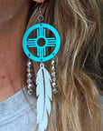 3D print Lightweight Turquoise New Mexico Zia Feather Dream Catcher Earrings Made in America